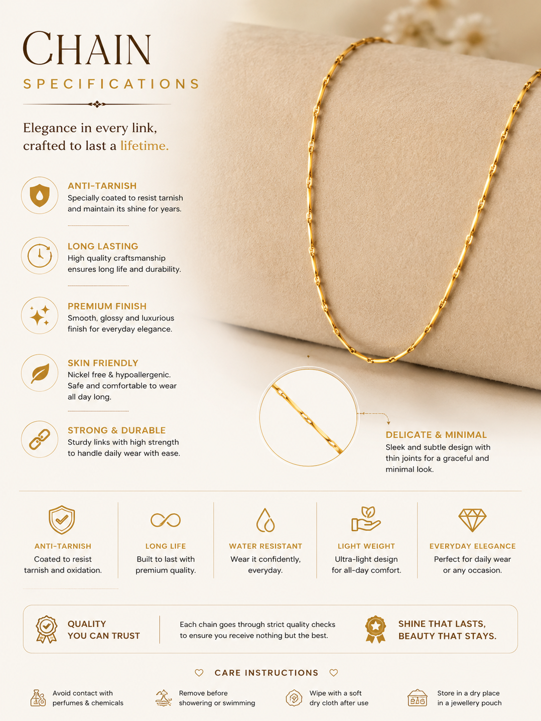 Gold Plated Chain | Anti-Tarnish | Daily Use