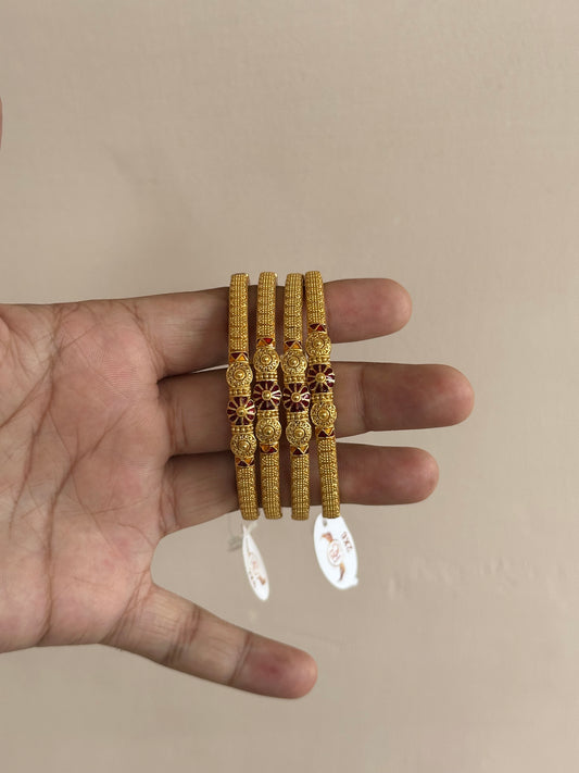 Gold-Plated Meenakari Flower Designer Bangles Set for Women – Pack of 4