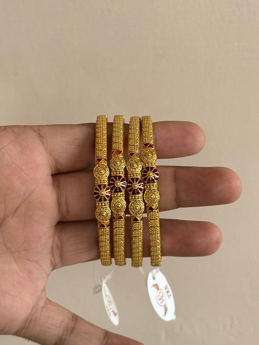 Gold-Plated Meenakari Flower Designer Bangles Set for Women – Pack of 4
