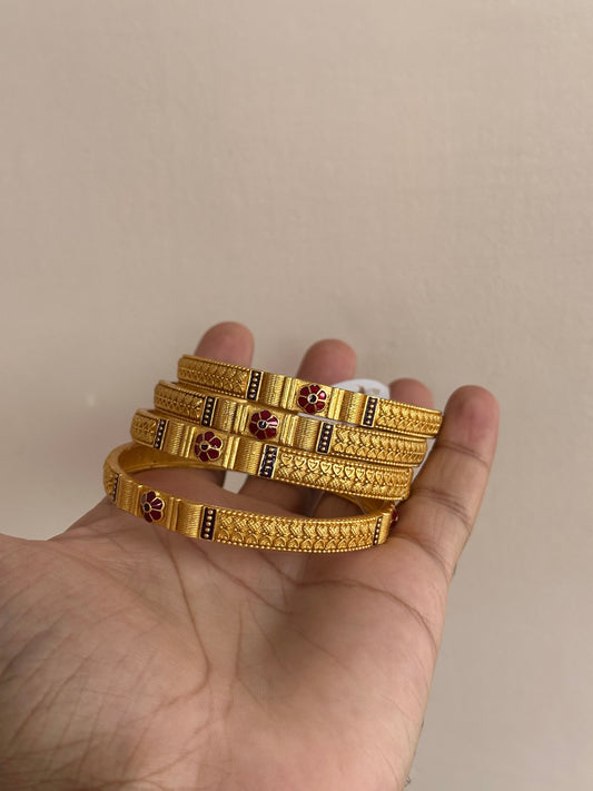 Royal Floral Gold Plated Bangles – Set of 4