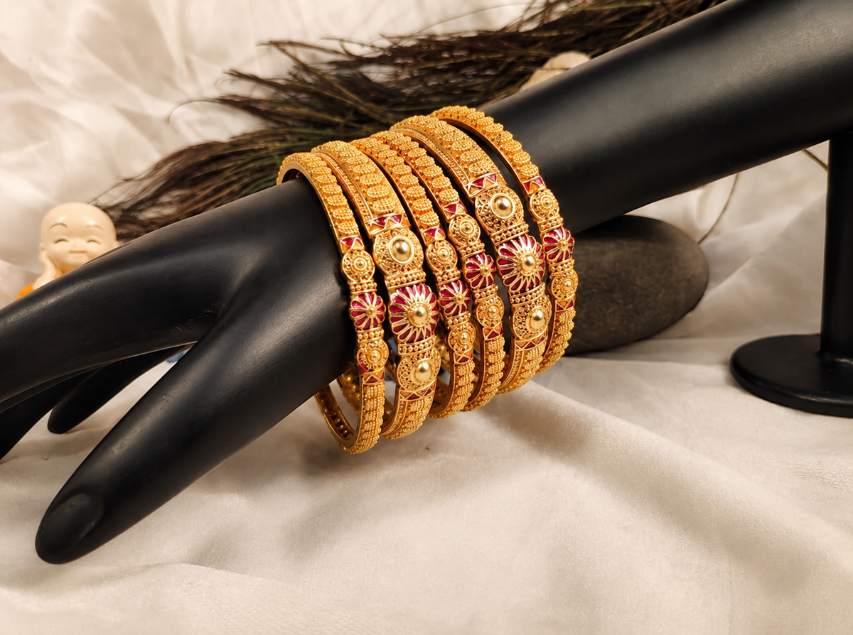 Gold Plated Kada and Chudi Set (Pack of 6)